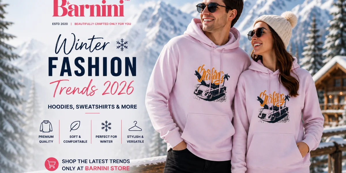 Winter Fashion Trends 2026 featuring premium hoodies and sweatshirts from The Barnini Store