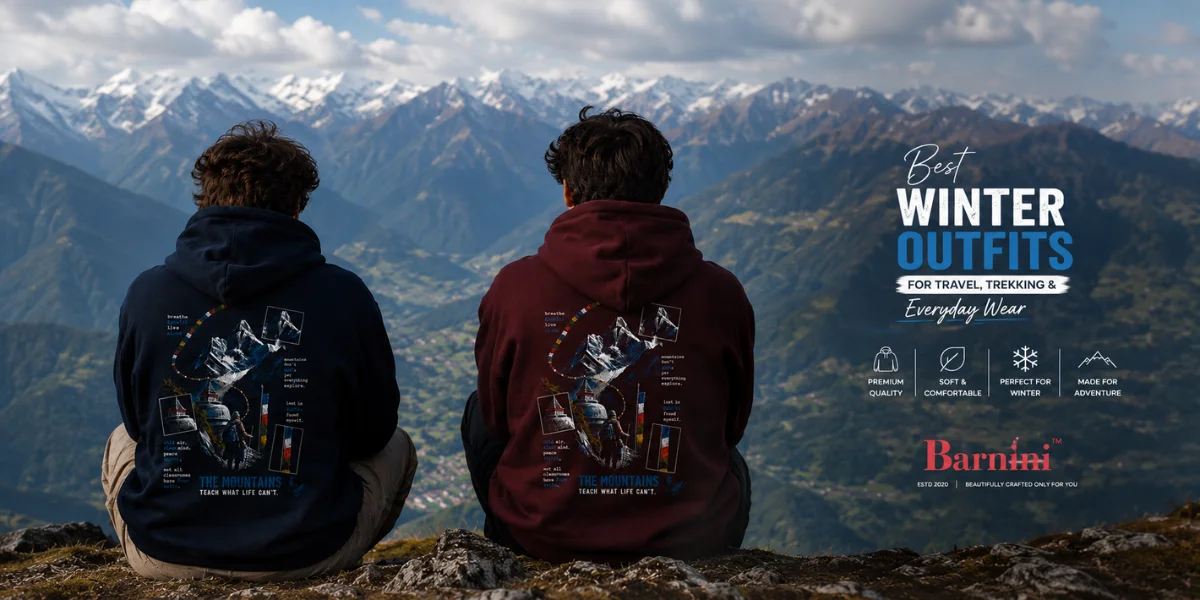 Best Winter Outfits for travel, trekking and everyday wear featuring premium hoodies from The Barnini Store