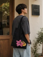 Lily & Coffee Canvas Tote Bag - Image 4