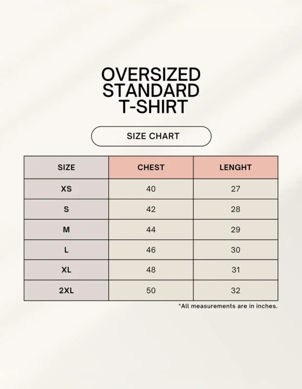 sizechart oversized tshirt 
