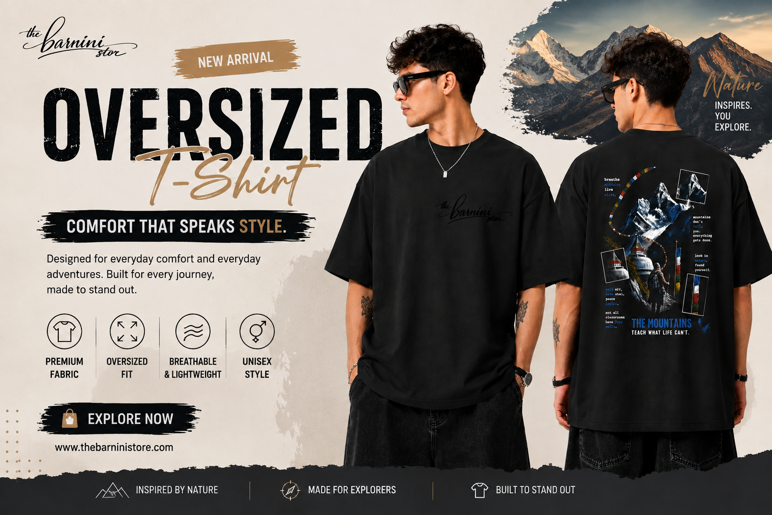 Oversized T-Shirts for Men featuring black graphic streetwear design
