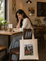 Hand-Painted Himalayan Story Tote Bag | Sustainable Cotton Tote by Barnini - Image 3