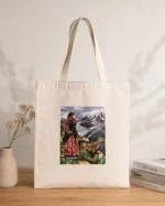 Hand-Painted Himalayan Story Tote Bag | Sustainable Cotton Tote by Barnini