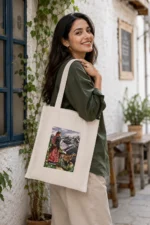 Hand-Painted Himalayan Story Tote Bag | Sustainable Cotton Tote by Barnini - Image 5