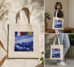 Handpainted Mountain Canvas Tote Bag - Image 2