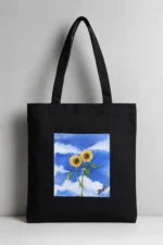 Handpainted Sunflower Tote Bag – Black Cotton | Barnini