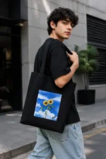 Handpainted Sunflower Tote Bag – Black Cotton | Barnini - Image 3