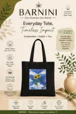 Handpainted Sunflower Tote Bag – Black Cotton | Barnini - Image 5
